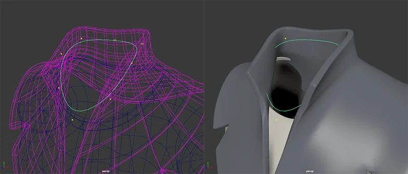 Curve placement. The head is hidden for clarity purposes.