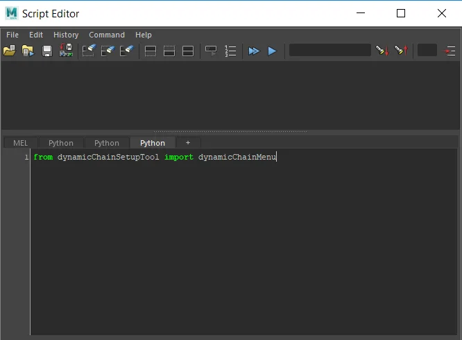 importing the DynamicChain menu in the script ediitor