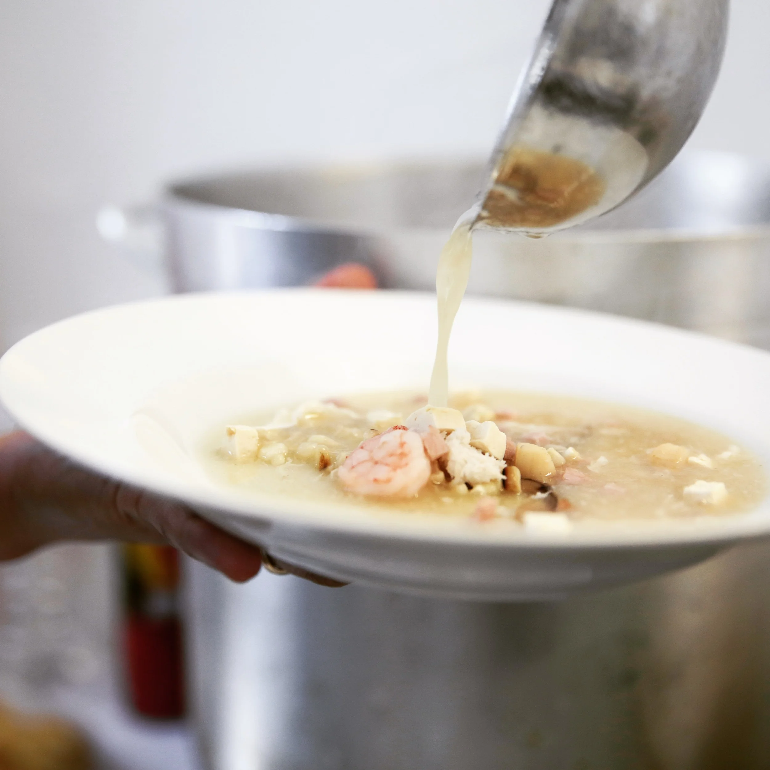 From our kitchen, Eight Treasures Soup with Crabmeat, Scallop and Shrimp.