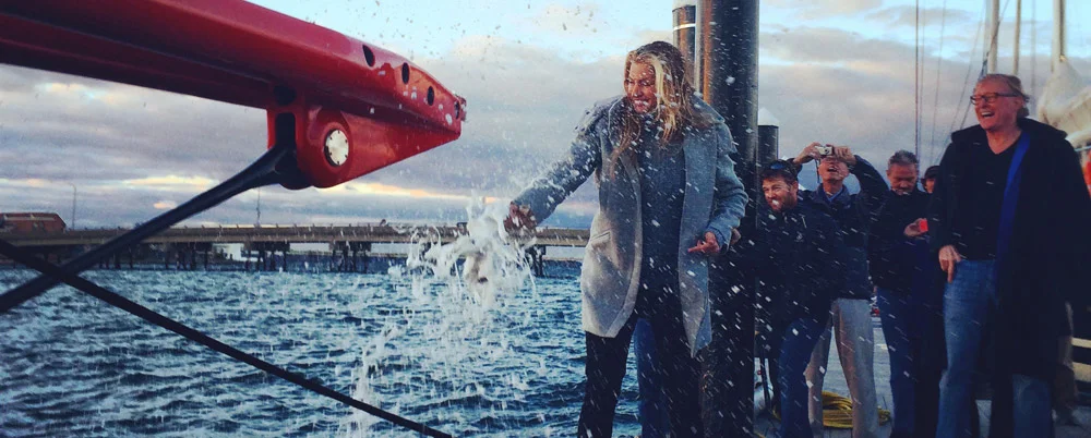 Kristy Clark commissions Comanche at Newport Shipyard on October 19, 2014
