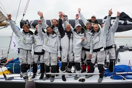 Outsider crew shows enthusiasm for their impressive finish in the Transatlantic Race 2015. (photo credit Emma Louise Wyn Jones Photography) 