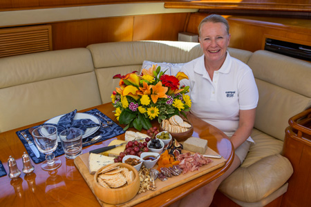 The sunset canapé competition will take place onboard yachts 99 feet and under on Wednesday, June 23rd. (Photo Credit Newport Charter Yacht Show/Billy Black). 
