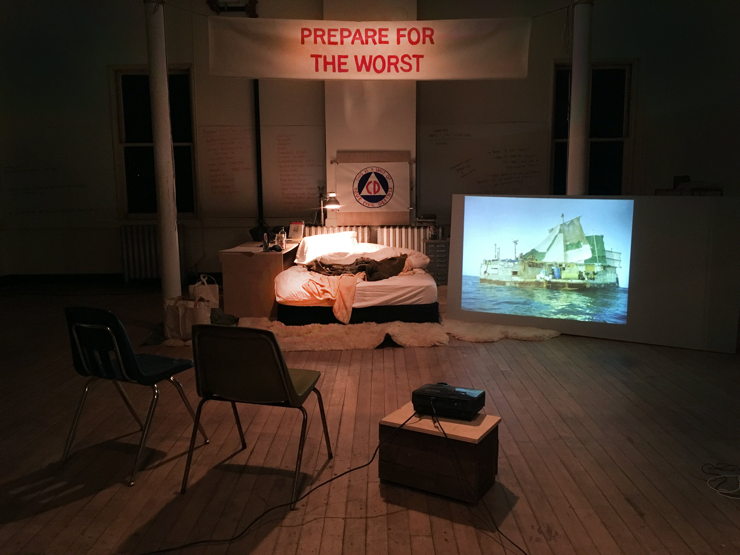 Prepare to be Unprepared was a cinematic and performative lecture by artist Constance Hockaday -- a stream of associations exploring how sandy beach survival strategies, homemade boats, linguistic investigations of the word “hope,” Walla