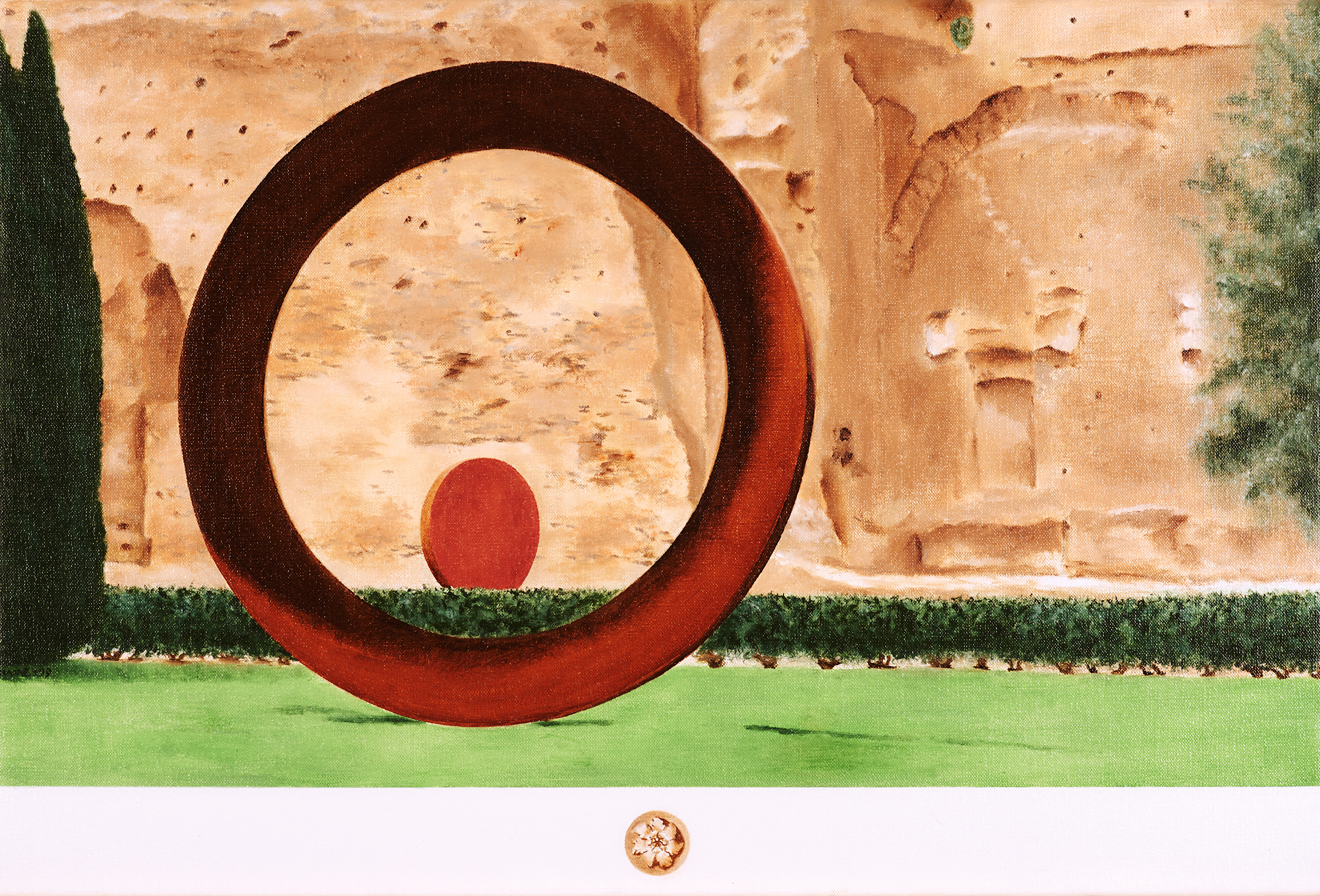 “Ambientale sensibile”, Mauro Staccioli. Baths of Caracalla, 2018, 2019. Oil on linen; 40 x 60 cm