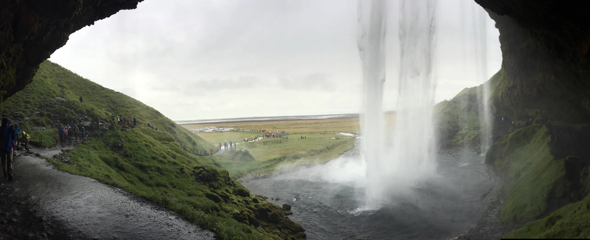 Deep in the bowels of Seljalandsfoss. It was a surreal experience to stand behind this waterfall. Very primal. Recommended. SELJALANDSFOSS DETAIL II was made of the water cascading in the far right of this panoramic. Yes, the camera and I got soaked.