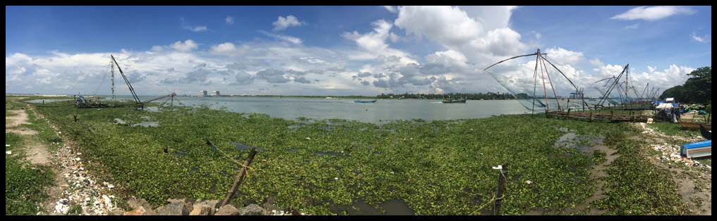 The massive Chinese Fishing Nets along the Fort Kochi boardwalk. 
