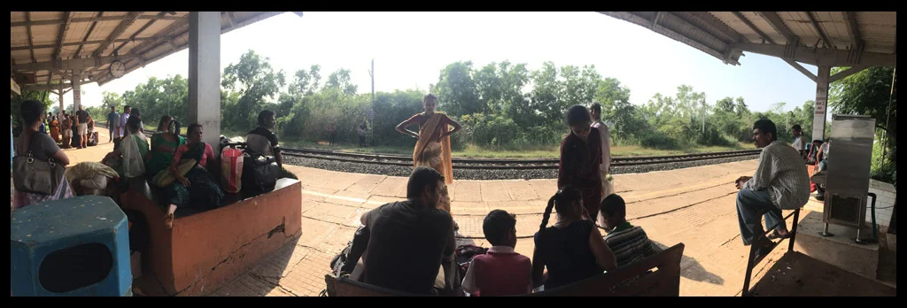 Mikey talking to some very inquisitive children at the Train Station before heading to Gokarna. 