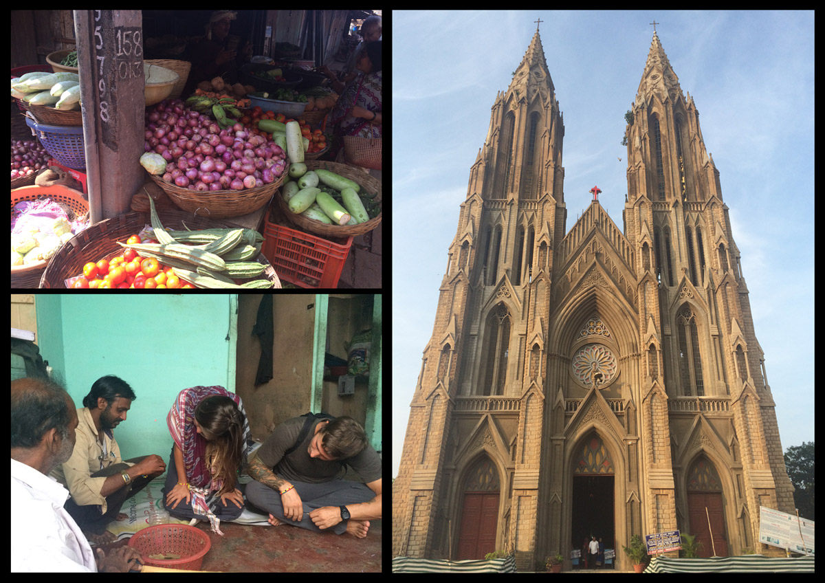 Mysore market, Beedie factory, huge catholic cathedral.