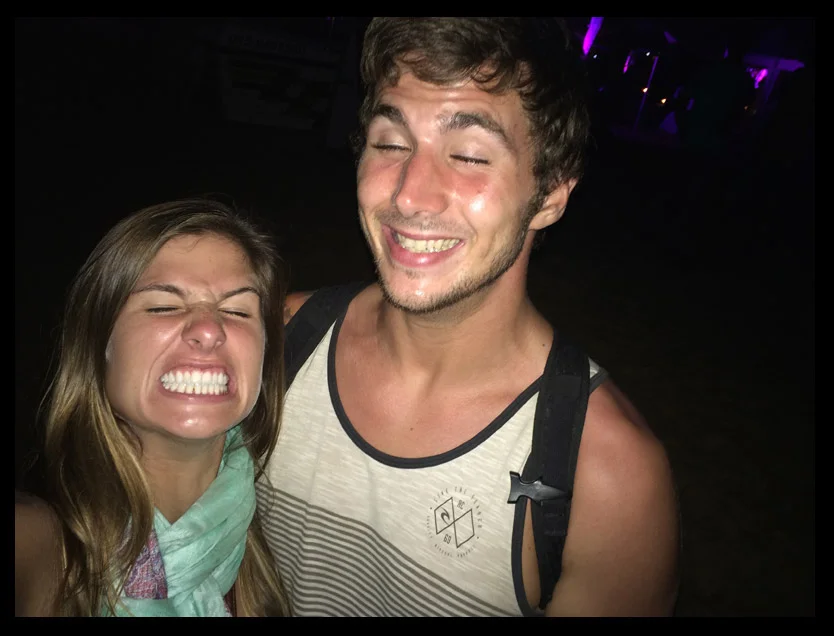 Crazy faces at a beach bonfire party in Unawatuna. 