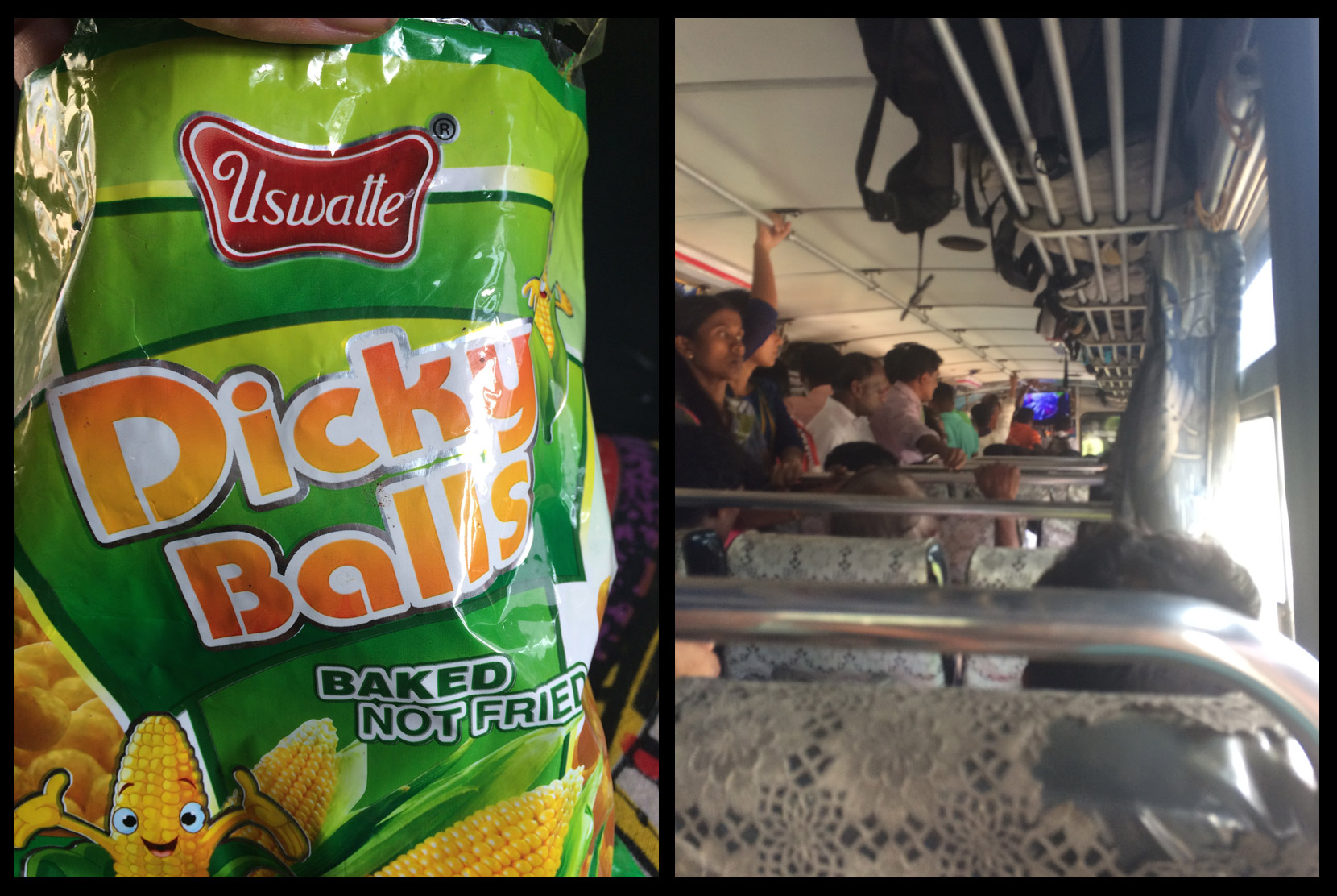 Coincidentally, our favorite Sri Lankan snack (DICKY BALLS!) and the crowded bus ride up to Ella. 