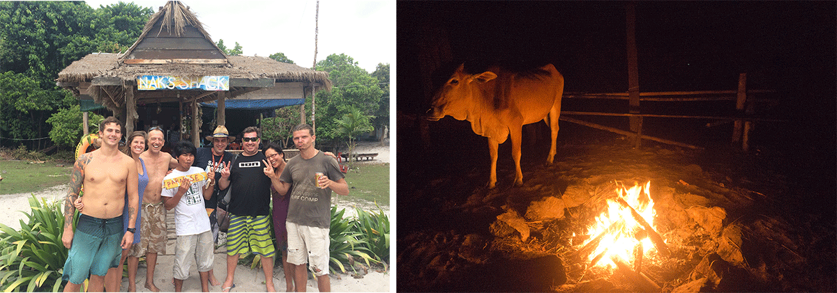 Our great group of friends we met and the infamous campfire! Hilariously, the cows would sneakily try to invade our campfire space. 