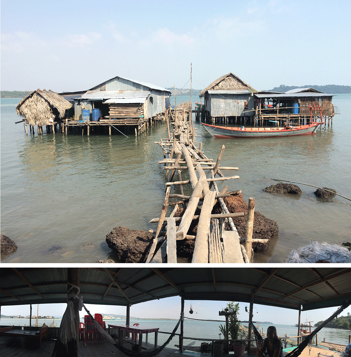 The rickety docks at the fishing village. 