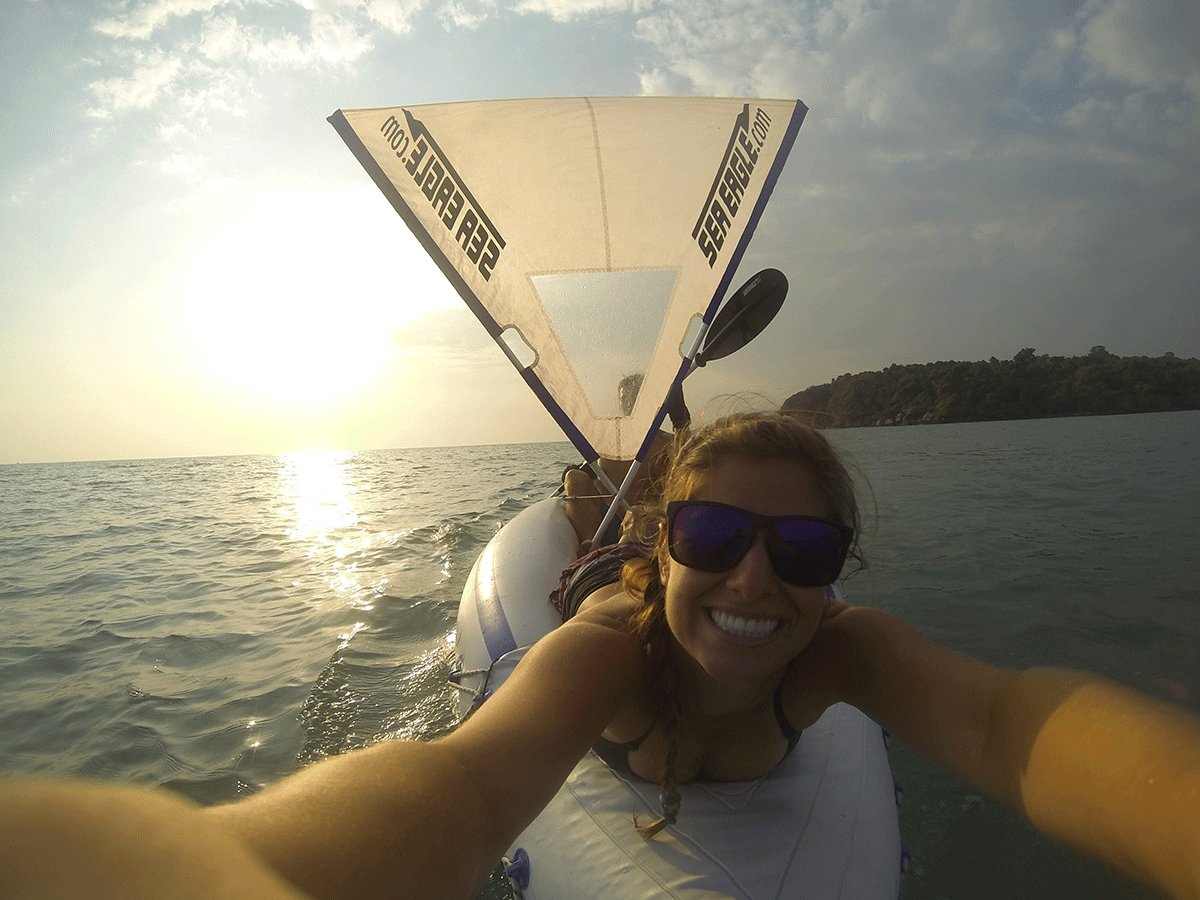 Kayak sailing to the music festival. 