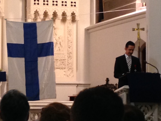 Ambassador Sauer and Finnish Flag