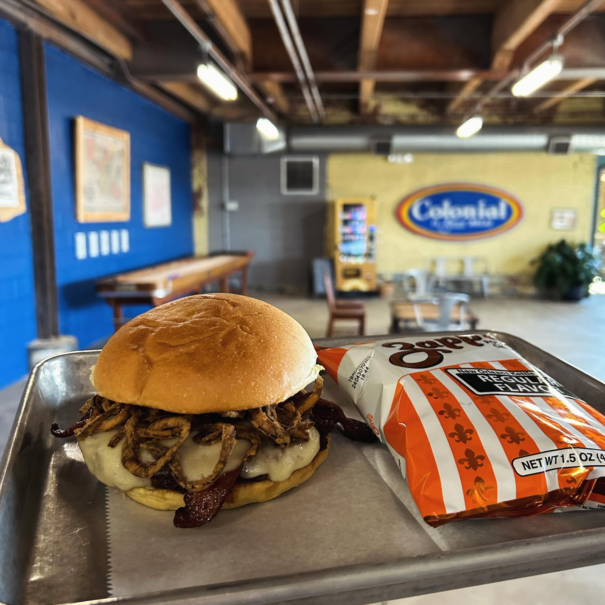 Two more days to enjoy this week&rsquo;s burger of the week!  It is a 1/2 lb Steakburger topped with bourbon maple glaze, Swiss, bacon, and crispy onion straws 🤤