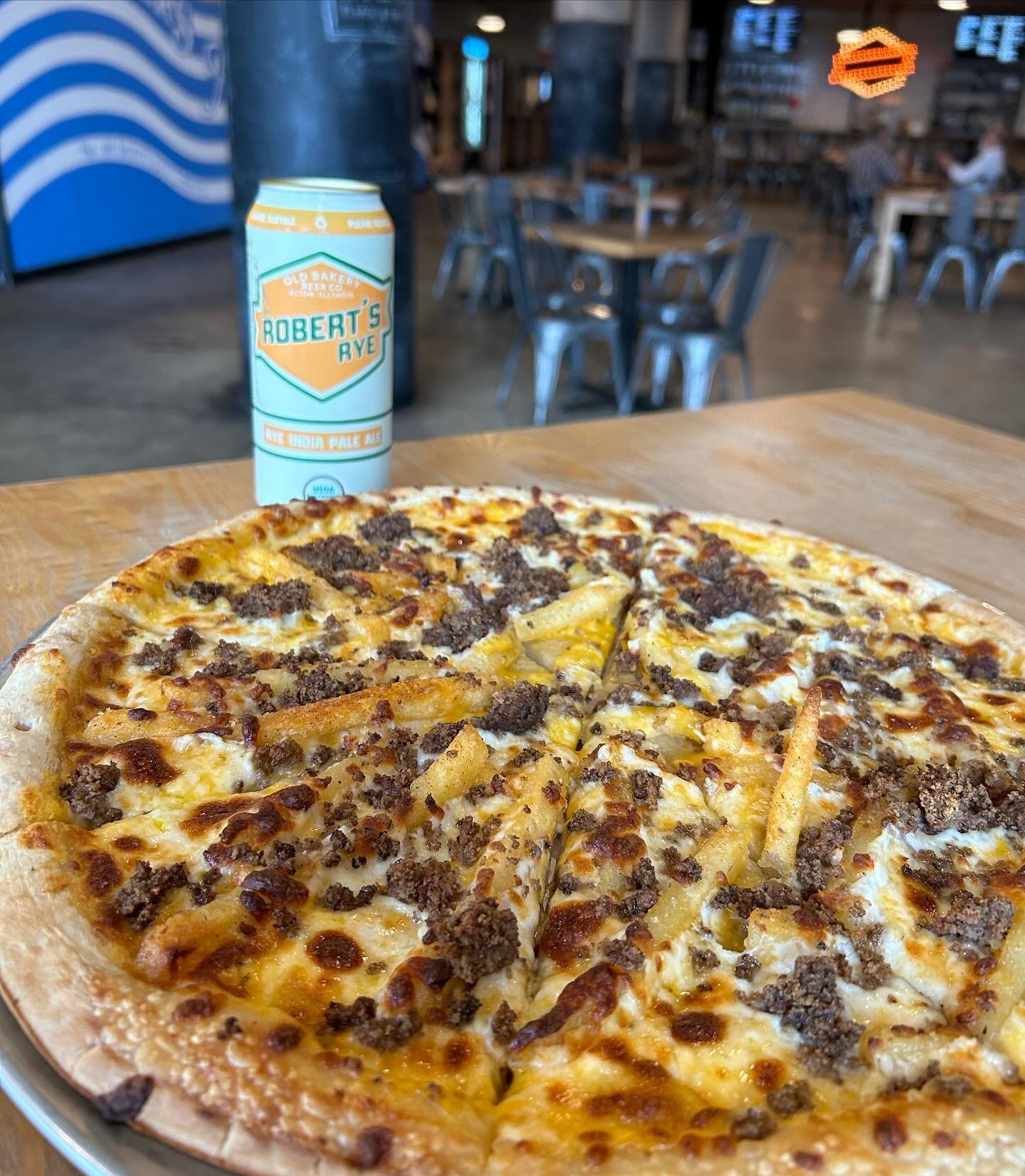 Happy Pizza Thursday and Drink for a Cause Night!  Today&rsquo;s specialty pizza is inspired by the Illinois class Horseshoe!  It is topped with Cheese Sauce, Ground Beef, Mozzarella, and Fries 😋. 25% of ALL beer and Herbarium sales today will go to