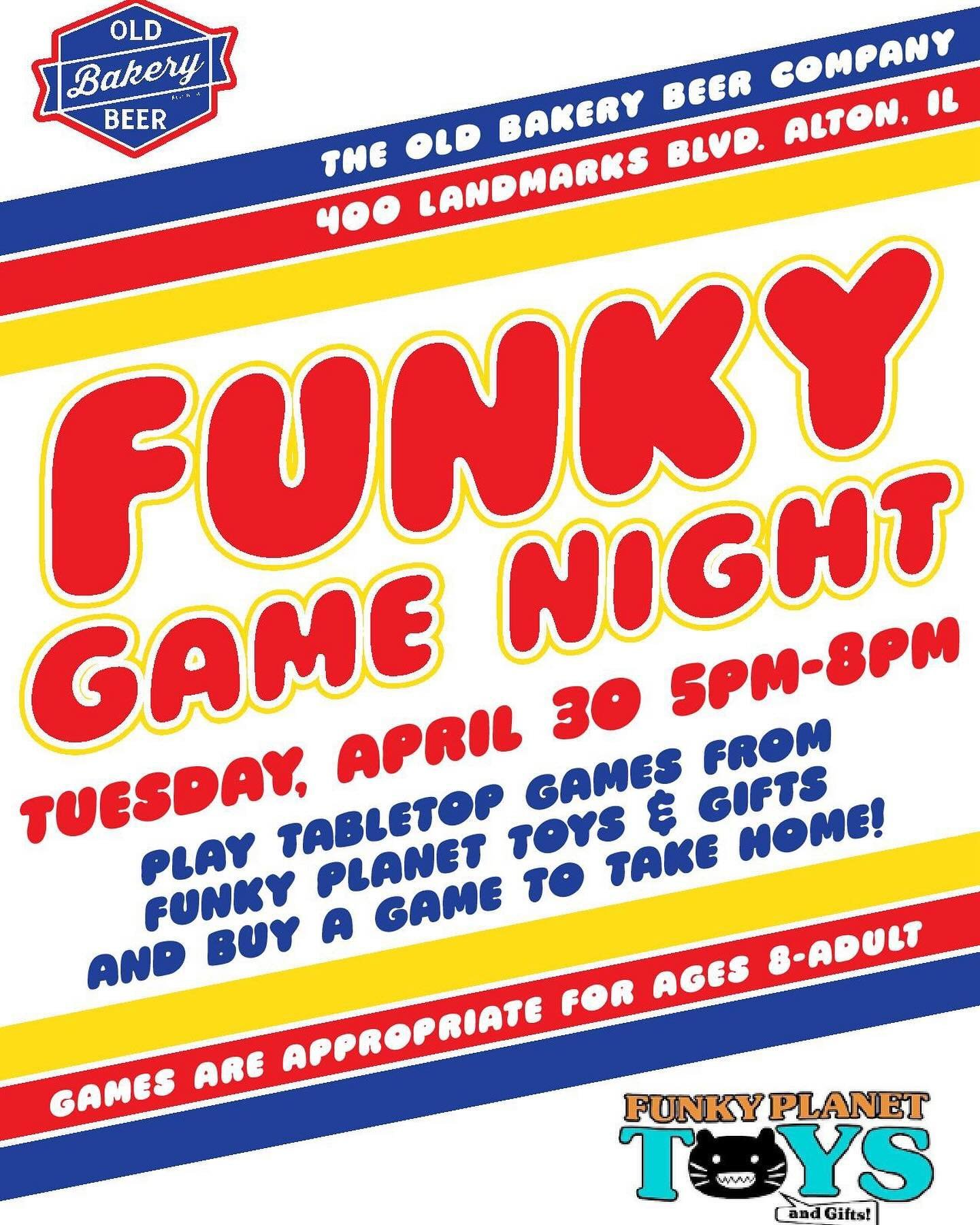 Join us tonight at Funky Game Night!  @funkyplanettoys will be on site with a variety of table games for you to demo.  Test them out and hopefully find a favorite to add to your collection!  This is definitely Murray&rsquo;s favorite event that we of