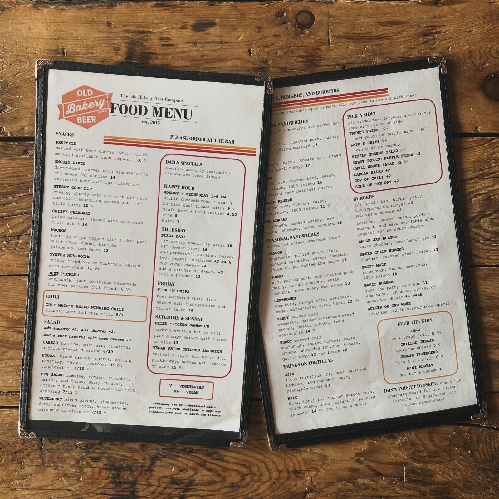 Still closed today, but here is a sneak peak at our new Summer Menu so you can figure out your order for tomorrow!  View the full menu at www.oldbakerybeer.com/food