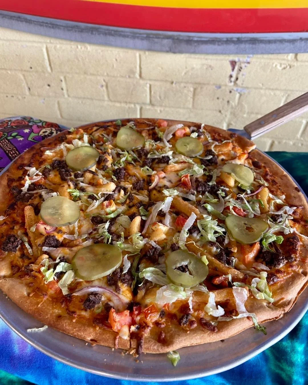 Happy Pizza Thursday!  Today&rsquo;s specialty pizza is a Cheeseburger Za, topped with special sauce, mozzarella, cheddar jack, ground beef, fries, lettuce, tomato, onion, and pickle 🍔 🍕