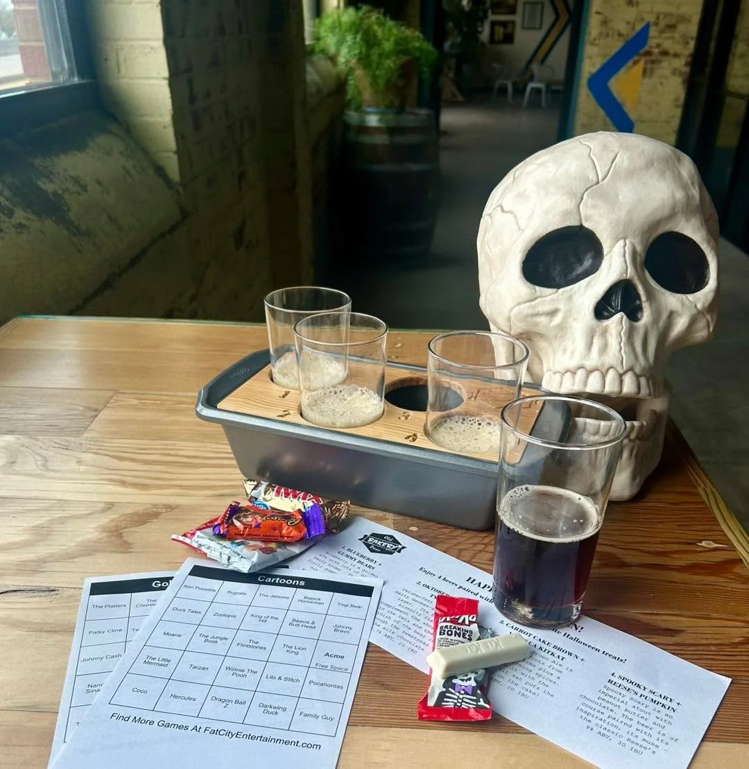 Heyyy Yall!  Halloween Candy and Beer Pairing Flights are as fun and tasty as ever this year!  And they pair perfectly with Music Bingo!  You can join us every Wednesday from 6-8 PM to play free music bingo - win great prizes, have lots of fun, test