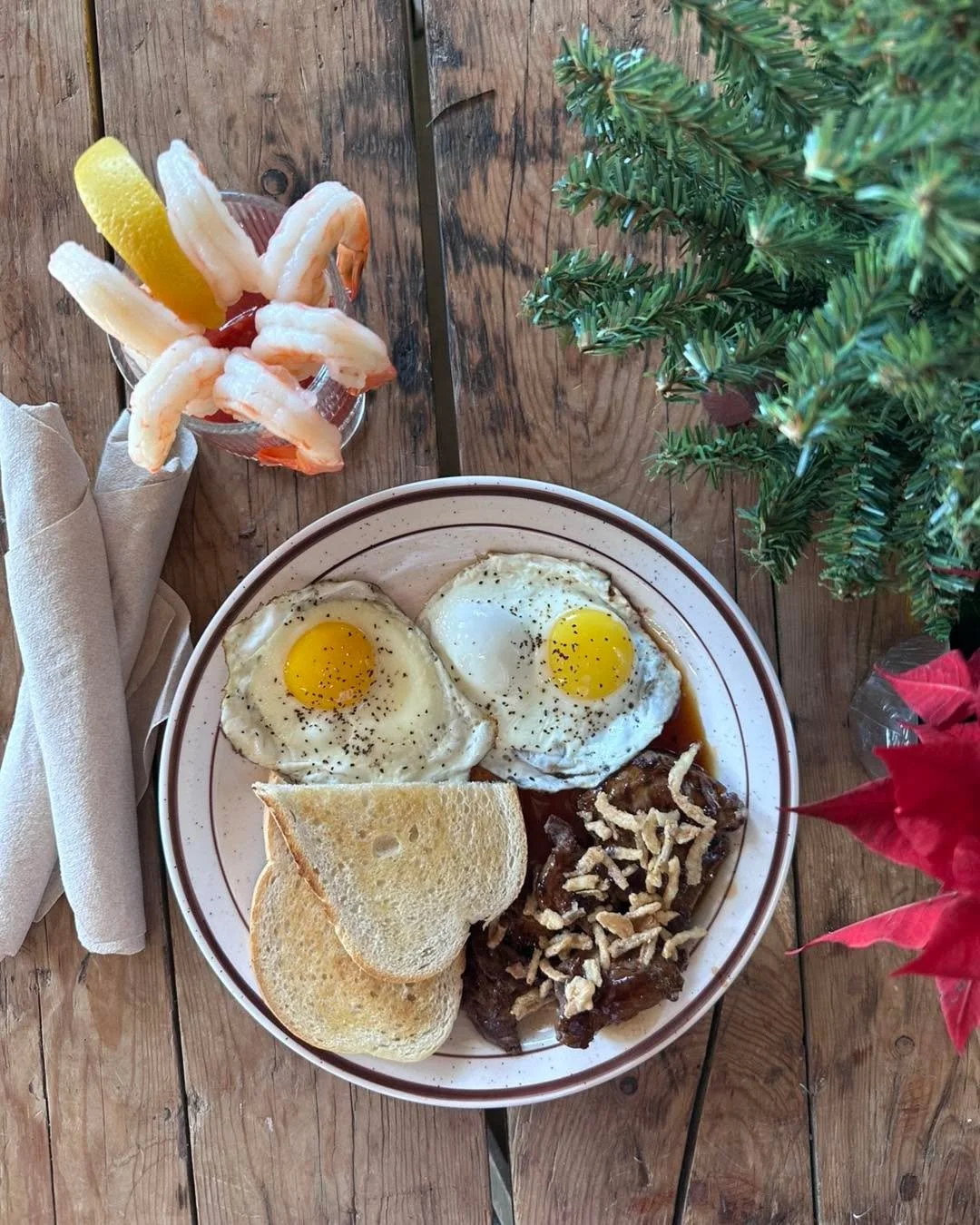 Don&rsquo;t forget to join us for brunch every Sunday from 10 am - 2 pm!  Feeling a little festive with steak and eggs and shrimp cocktail on special - today only!