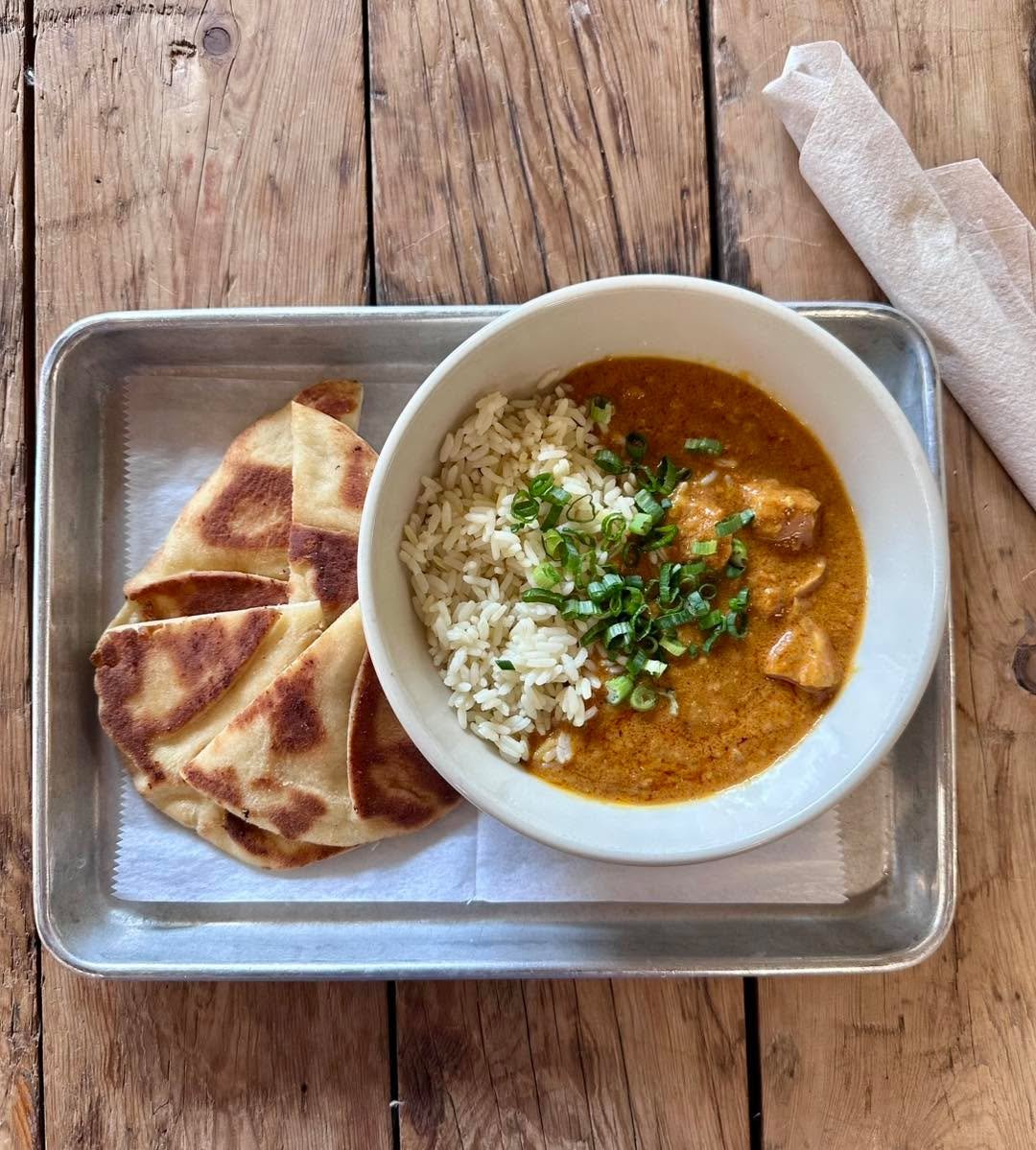 Butter Chicken served with Rice and Garlic Naan is on special Sunday!  Something nice and cozy to help you settle back into the cold weather for a few days.