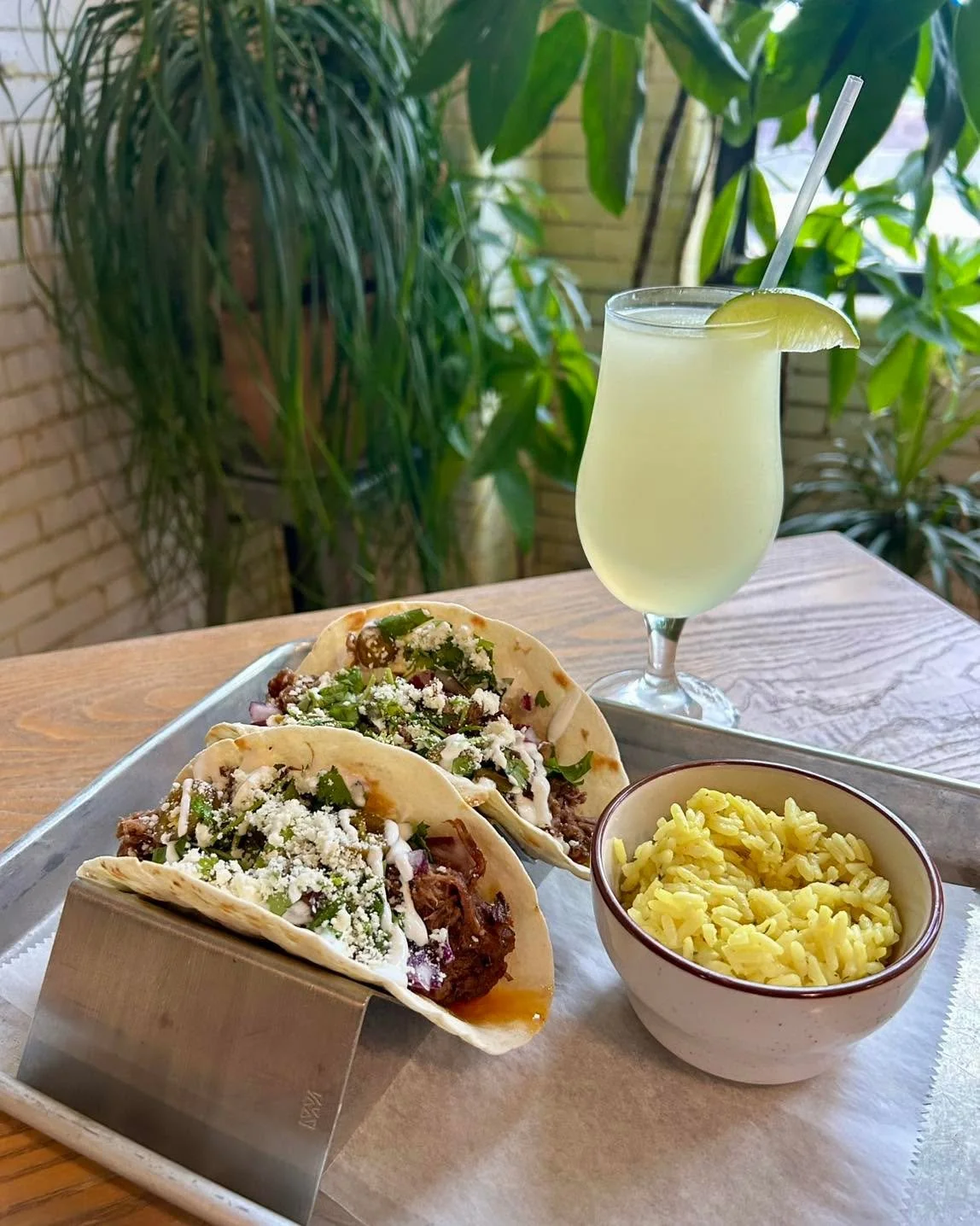 Cinco de Mayo ON a Tuesday?! We obviously had to do a taco special for y&rsquo;all.

Mexican-style shredded beef tacos topped with cotija cheese, crema, cilantro, red onion, and pickled jalapeno.  Served with yellow rice for $13.50.  Pair it with a $