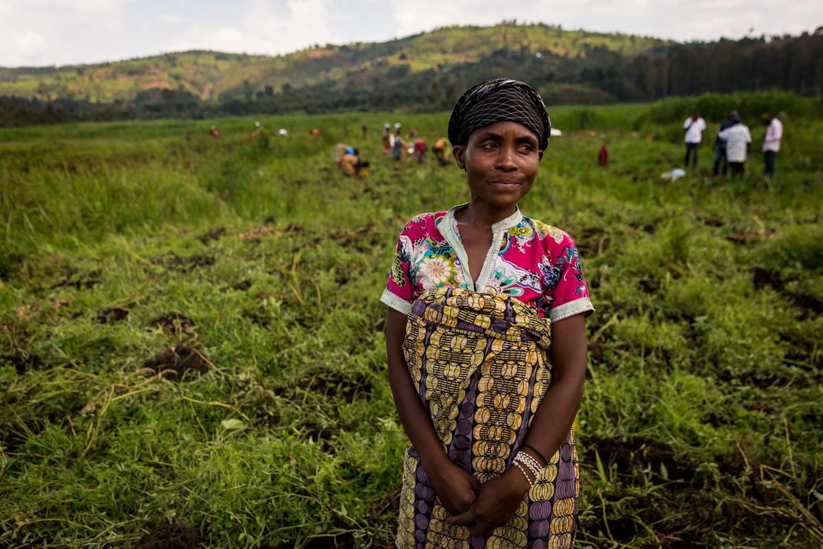 "I will be happy when I see all of my children able to read and write." Faida is a farmer in the Eastern Democratic Republic of Congo (DRC). She is also mother to 11 children and works each day in the fields outside of Bukavu, DRC to support her family. After receiving a micro-financing loan Faida has been able to educate her children, sharing for the first time her family has enough to eat. Optimistic about the future, Faida aspires one day to own domestic animals.