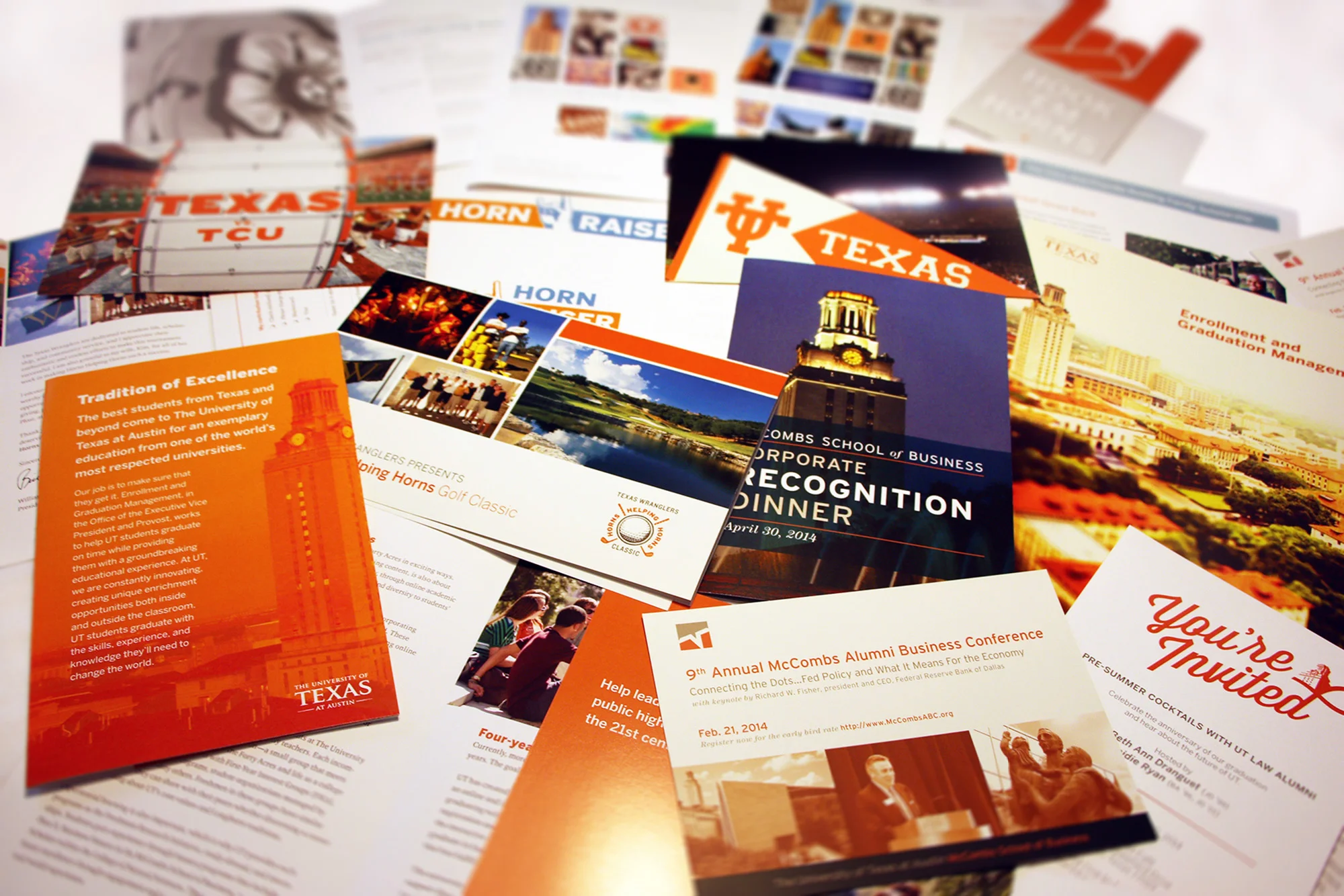 Printed pieces designed for The University of Texas at Austin’s Marketing & Creative Services / 2013–2014