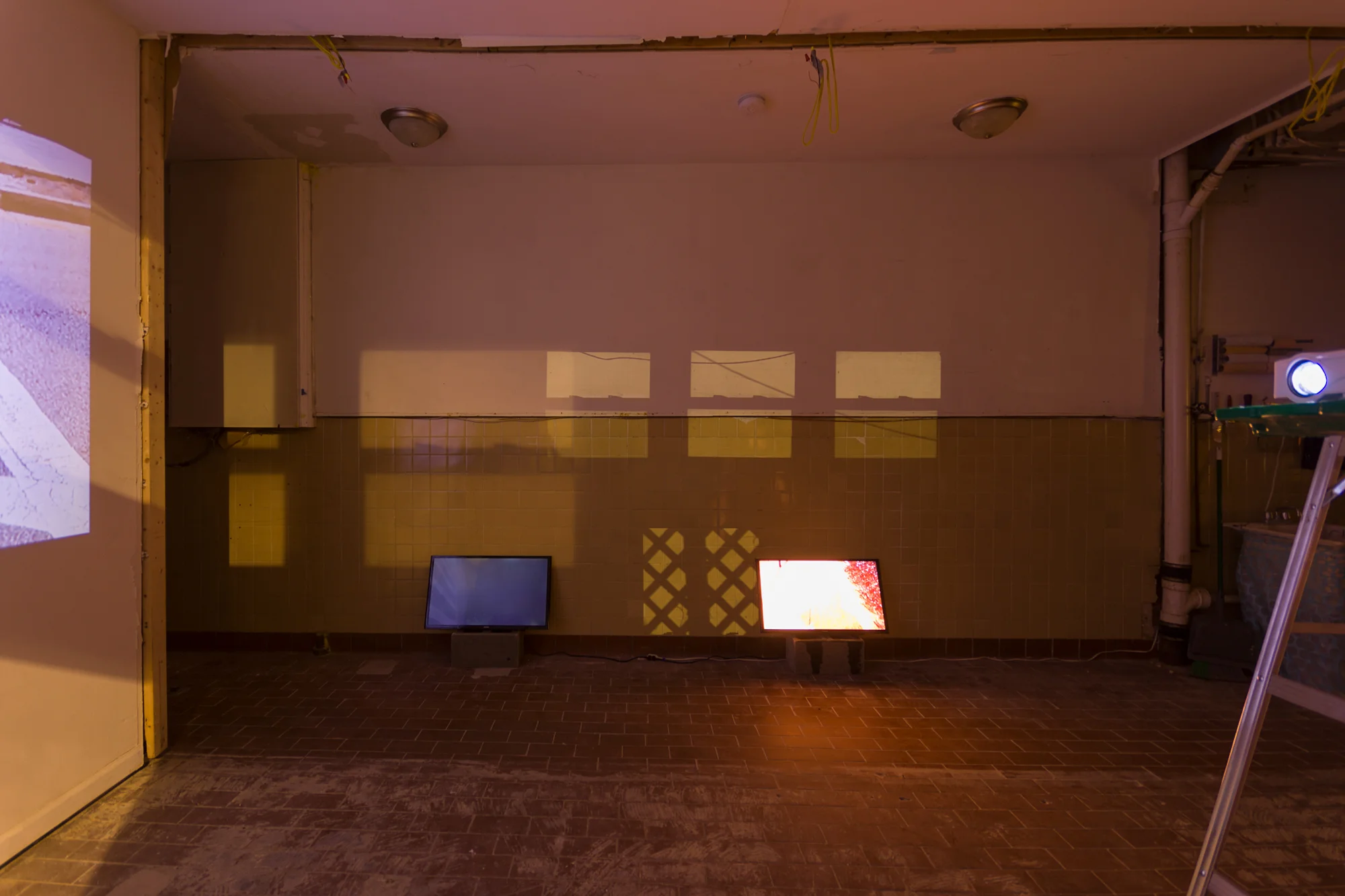 Installation views featuring video works: Wait, 2017. 01:03 min., Boyish Excitement, 2018. 00:25 min., and My Own Shadow , 2018. 00:30 min.