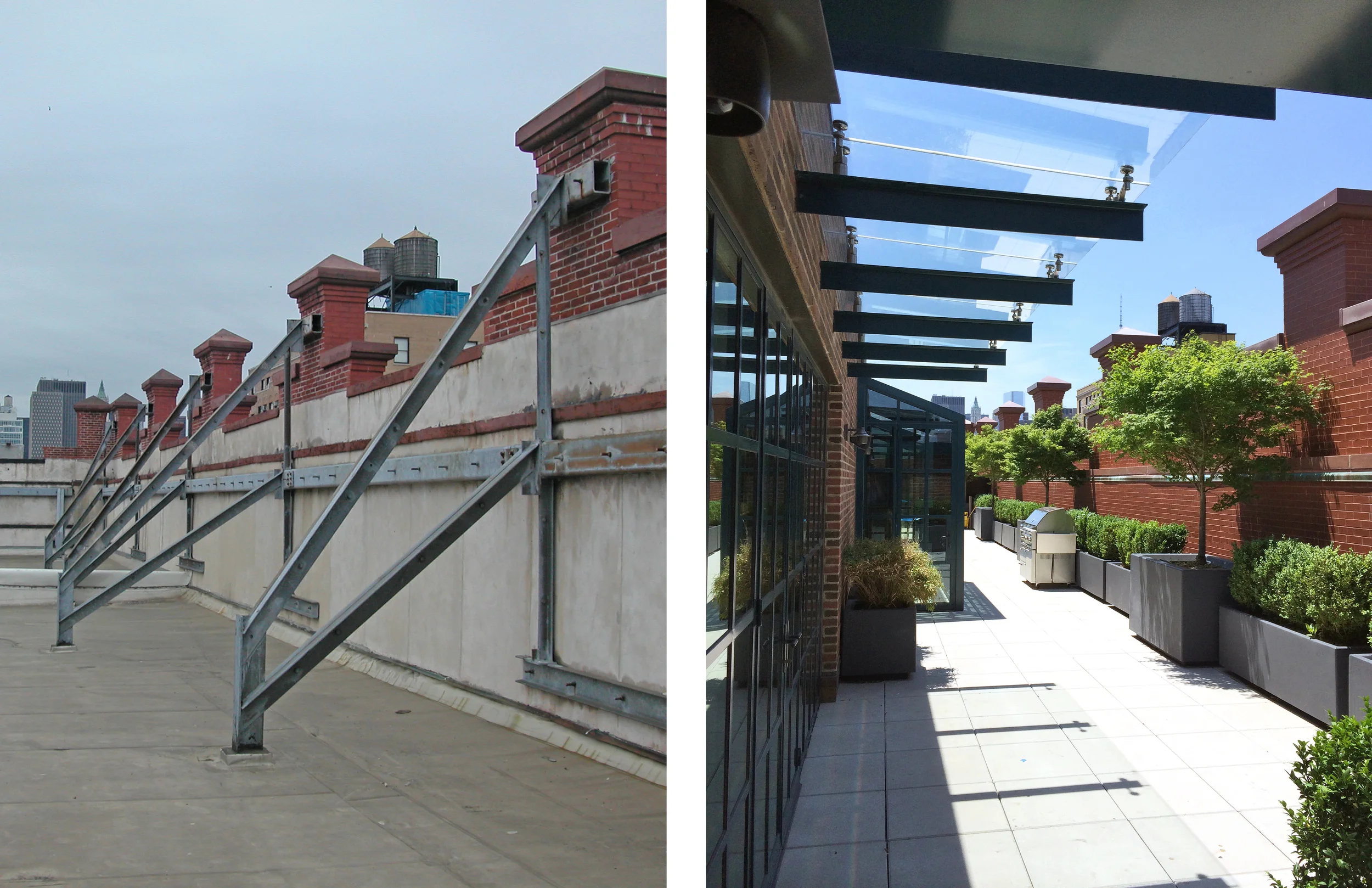 Internal structural reinforcement allowed for the elimination of massive bracing at the rooftop