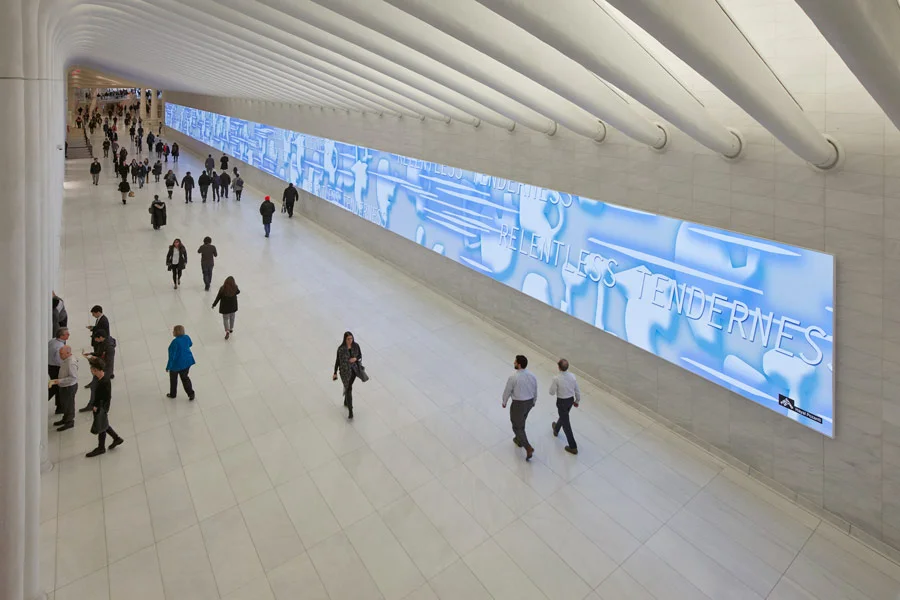 Public art on 100 screens now on view in New York. Pictured here: Hayal Pozanti, RELENTLESS TENDERNESS , 2017. Single channel video animation. (Courtesy Hayal Pozanti and Jessica Silverman Gallery / Photo by Jason Wyche, Public Art Fund)