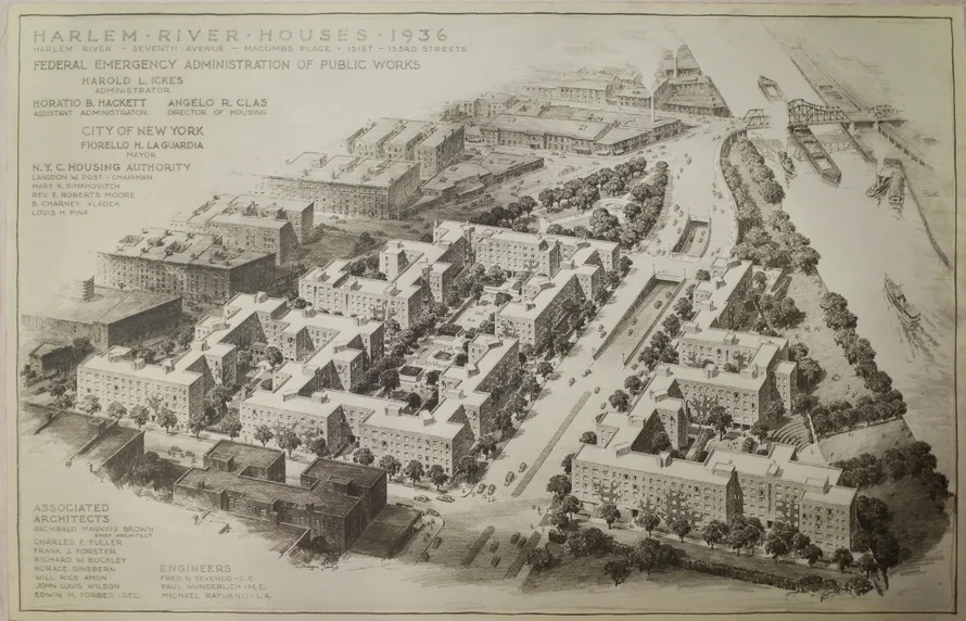 Harlem River Houses, 1936–1937; Perspective Rendering, Copy; Paper, 18” x 30”; Ginsburn, Box DR 336, Folder 1, Avery.jpg