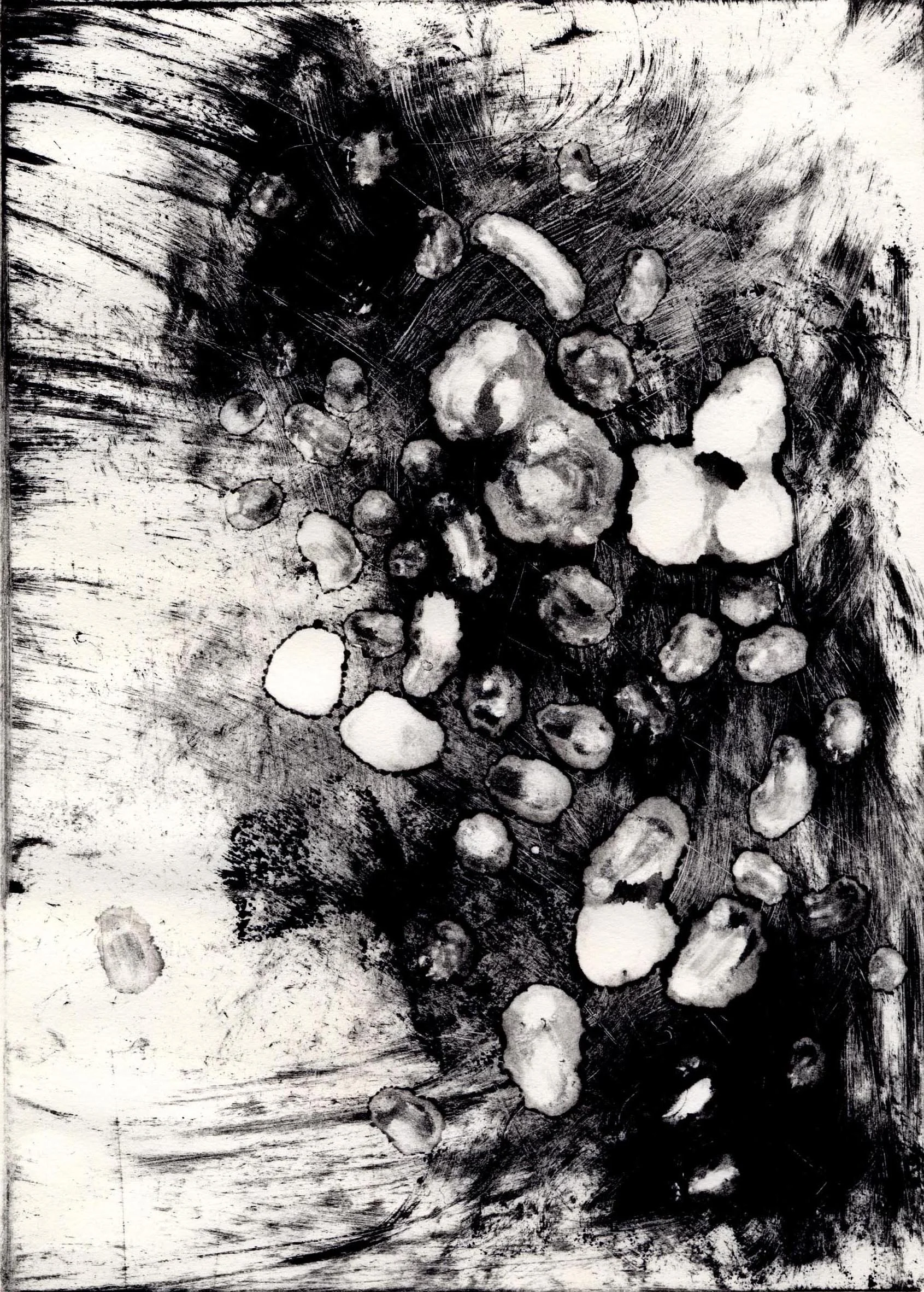 Us, No. 7 monotype: etching ink on Rives BFK Lightweight Off-White paper; compositions: 20 x 14.5cm; pages: 31.5 x 24cm