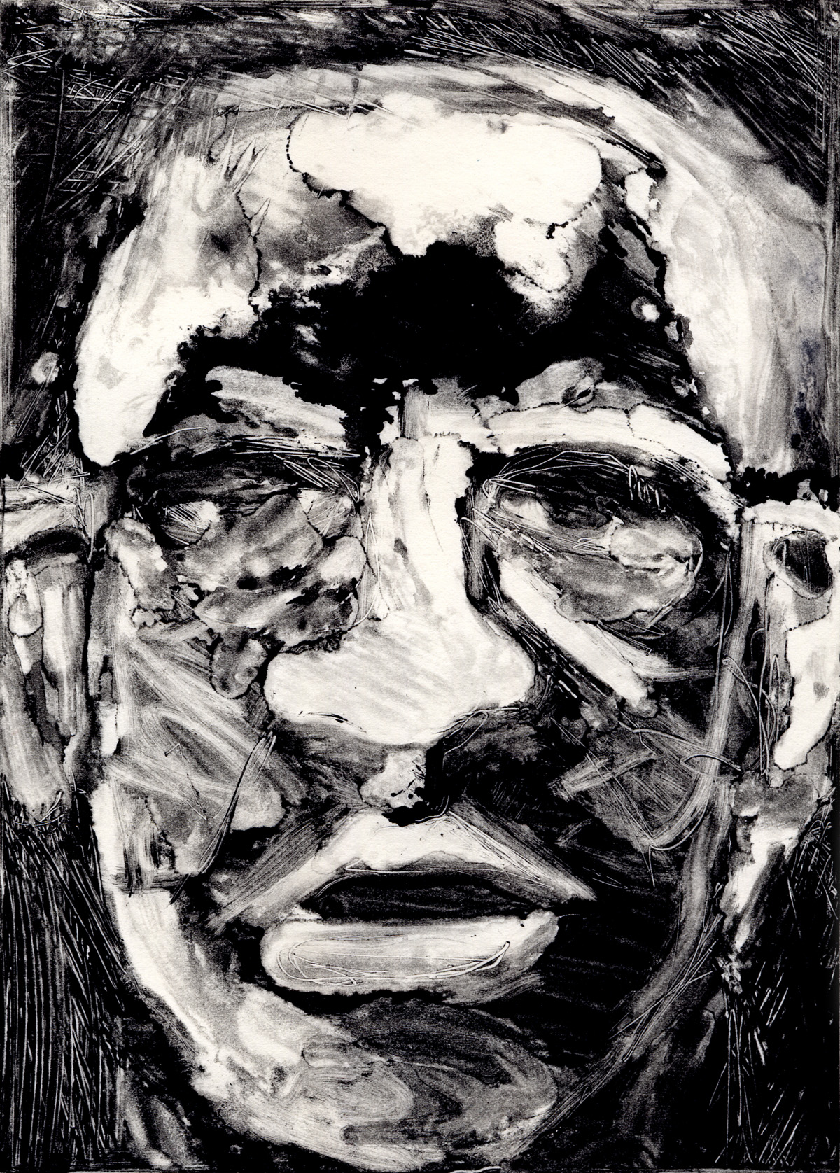 Us, No. 7 monotype: etching ink on Rives BFK Lightweight Off-White paper; compositions: 20 x 14.5cm; pages: 31.5 x 24cm