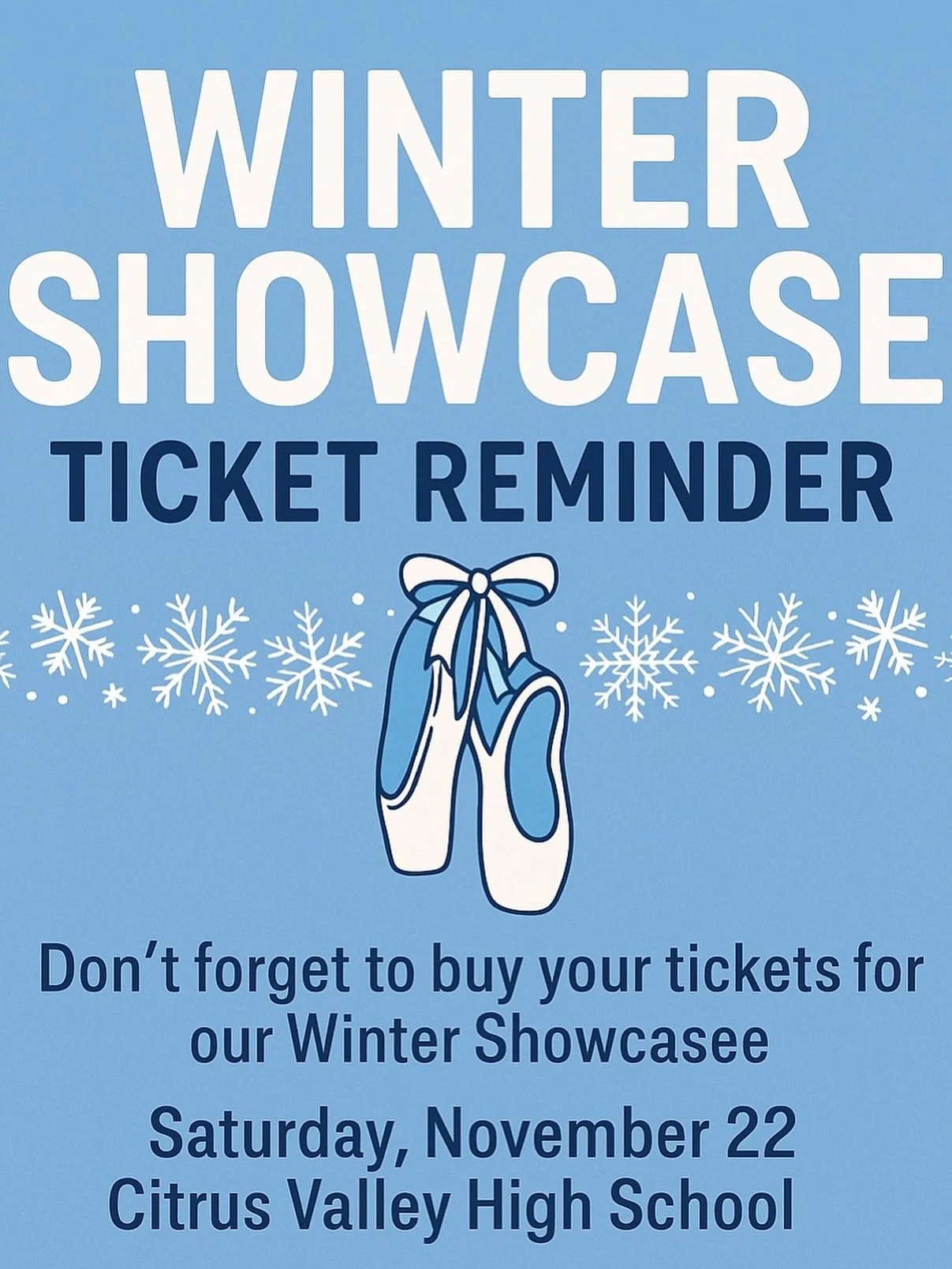 ✨ WINTER SHOWCASE ✨
Celebrate a magical day of dance, dedication, and holiday sparkle ❄️

Tickets are on sale now so don&rsquo;t wait, seats are limited!
Visit our website for dancer call times and full show details. #redlands #dancestudio