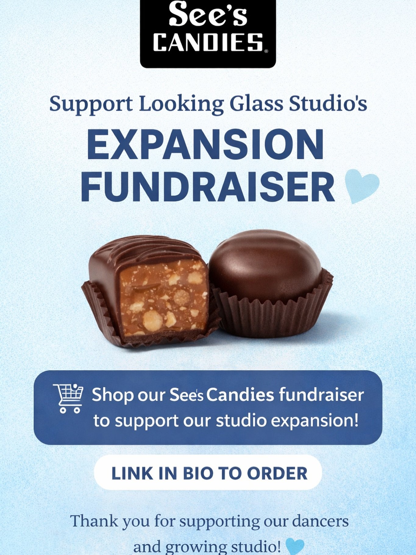 Sweet treats for a great cause. 🍫

Support our studio expansion fundraiser by shopping our @seescandies fundraiser.

🔗 Link in bio to order

Thank you for supporting our dancers! 💙