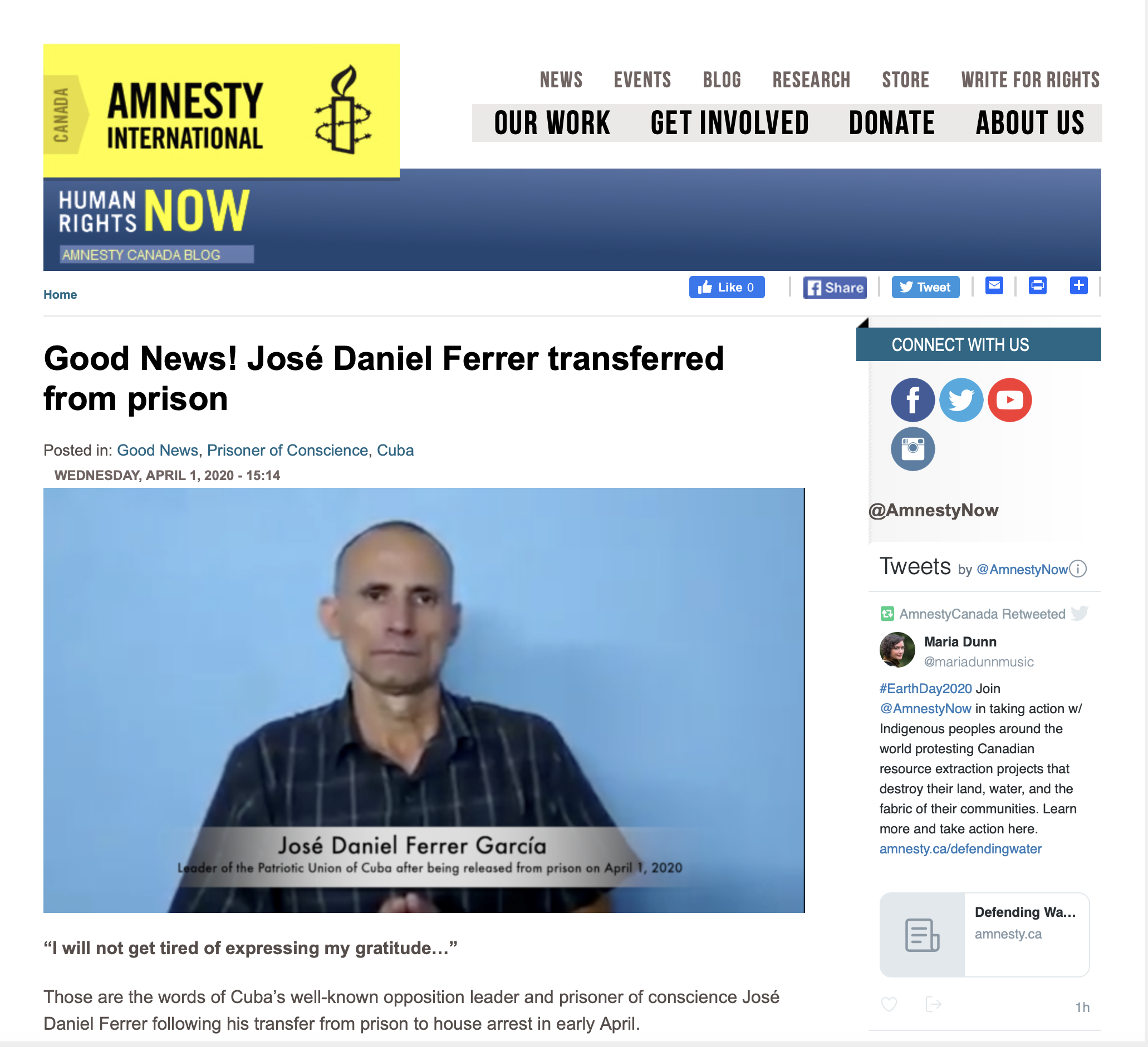 AMNISTIA INTERNACIONAL CONTINUARÁ MONITOREANDO EL CASO DE JOSÉ DANIEL FERRER GARCÍA