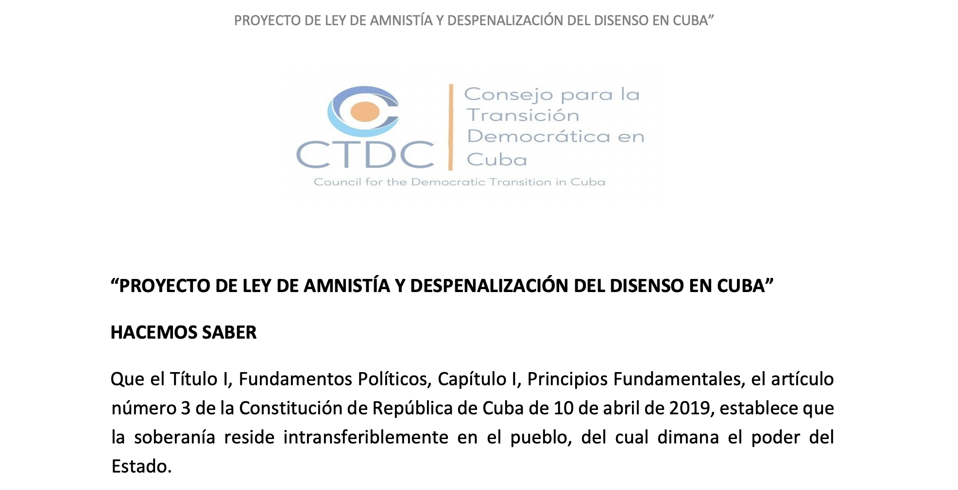 PROYECTO: LEY AMNISTÍA 