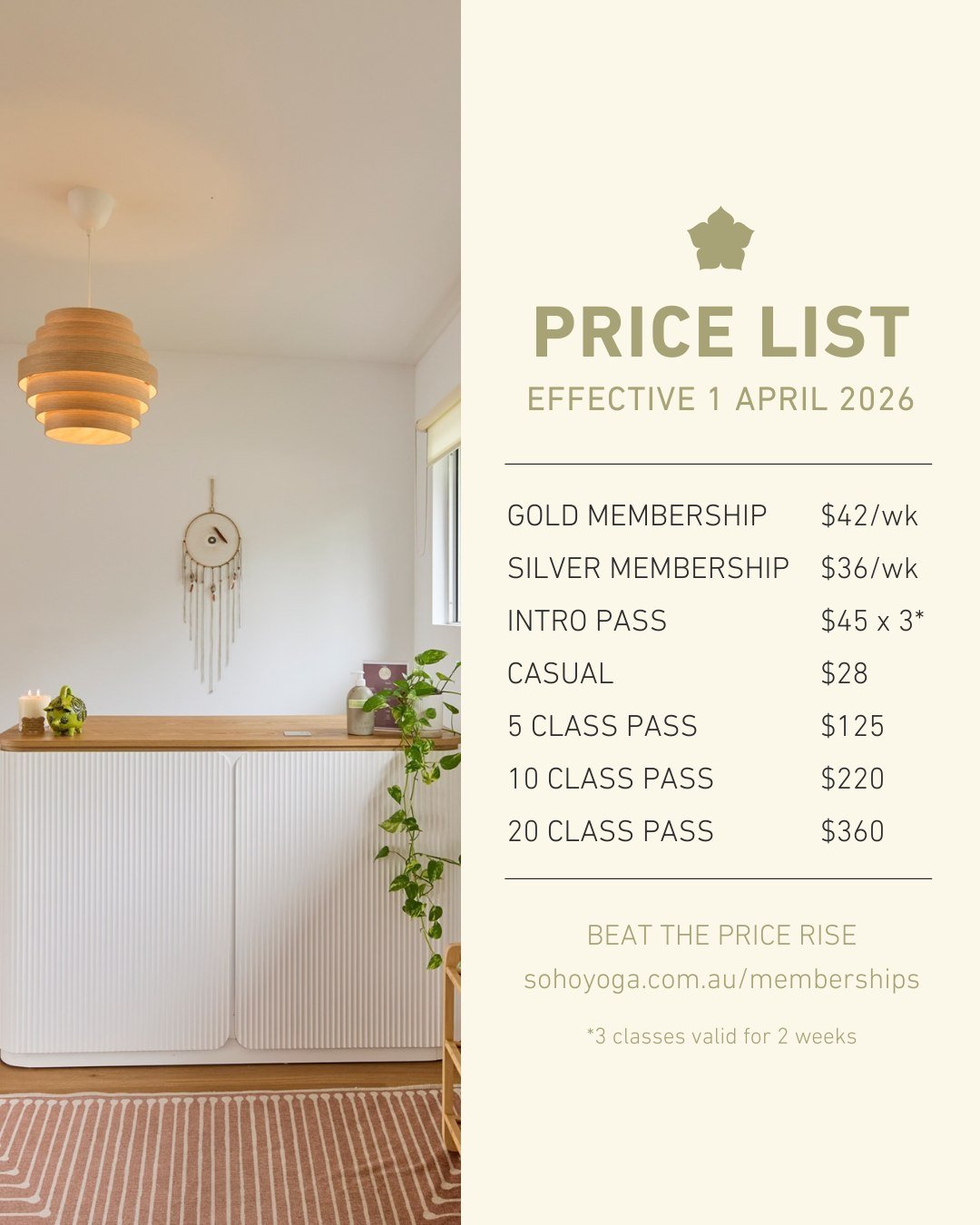 For the first time in 3 years and only the 3rd time in nearly 12 years in business we have made the difficult decision to increase our prices effective from 1 April 2026.

It has always been our mission to ensure that yoga remains affordable and acce