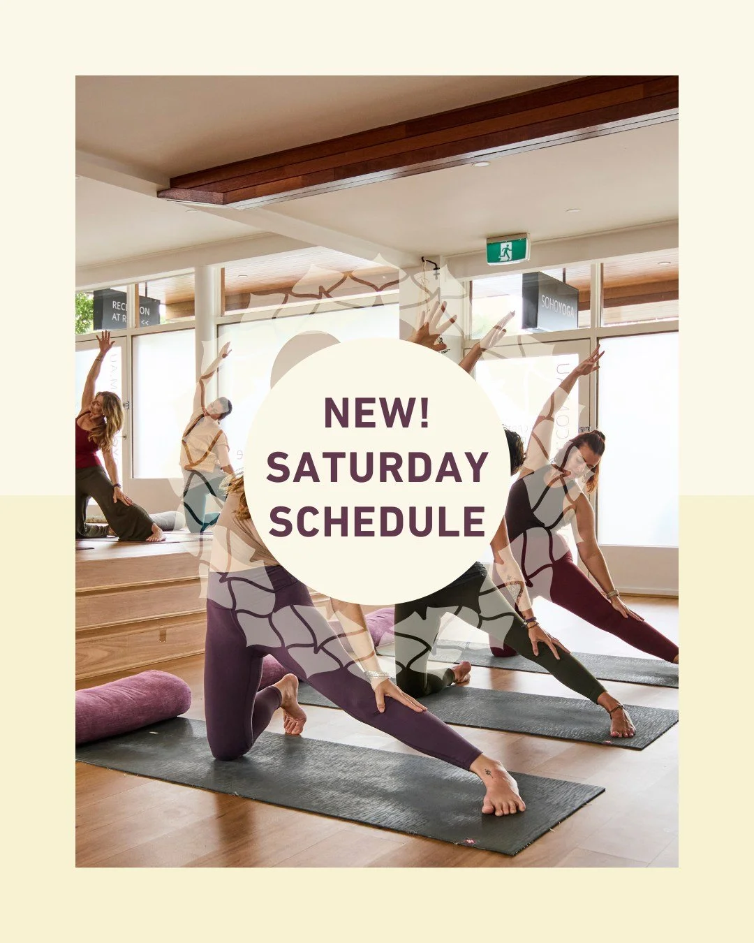 ✨ NEW! Saturday Morning Schedule | Effective 15 Aug ✨

A reminder that Saturday mornings are looking a little different in the SoHo studio commencing this weekend with a return to just two regular studio classes . . .

> 7.30am Rise &amp; Shine wi