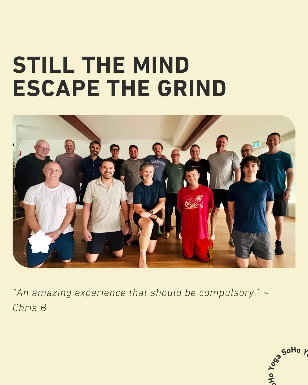 Yesterday we hosted Alisa @breathing_therapies for our very first men only workshop, 'Still the Mind, Escape the Grind'. 16 curious guys rocked up for an afternoon of meditation and breathwork, cultivating stillness and presence. 

⭐⭐⭐⭐⭐ "An ama
