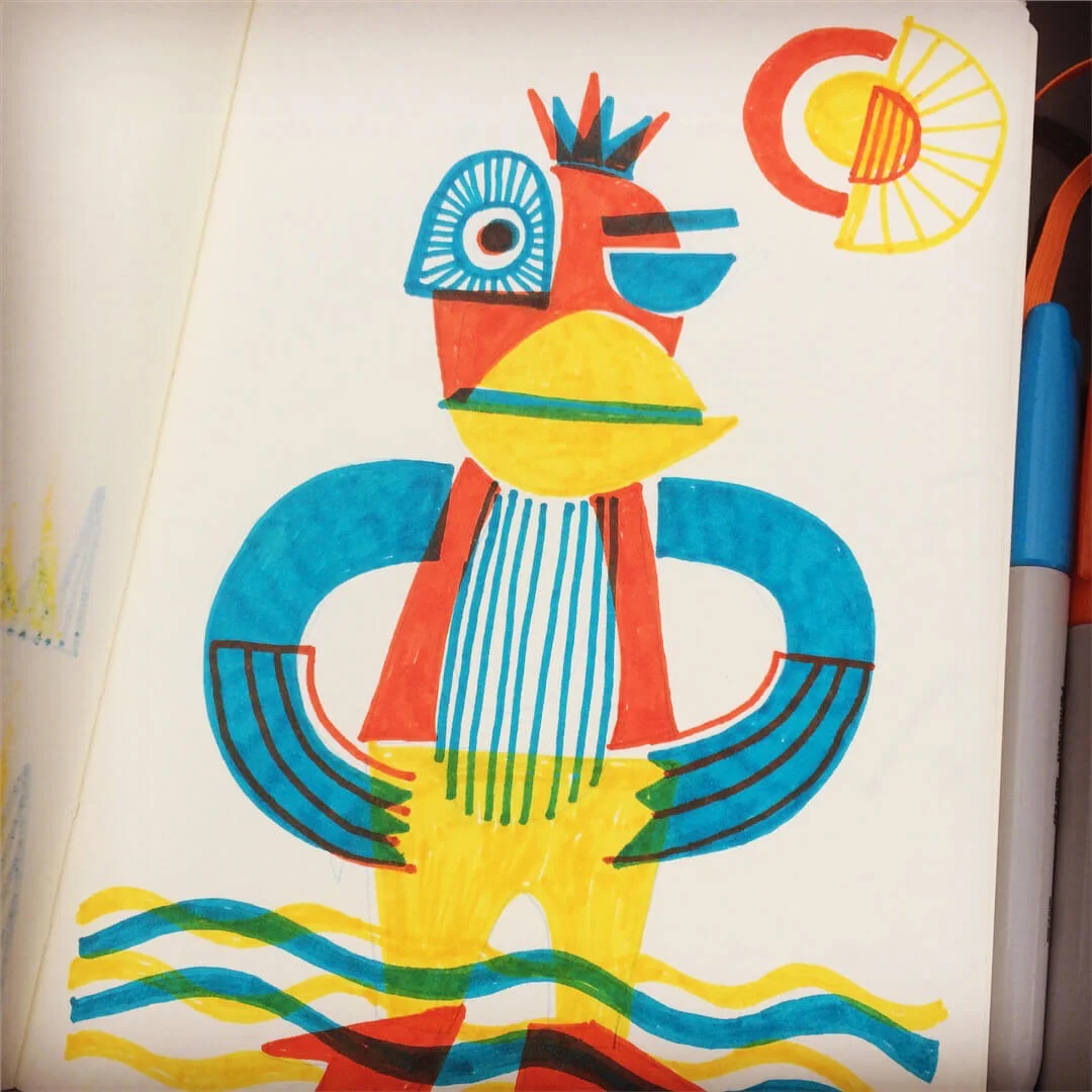3 colour Sharpie character doodles.