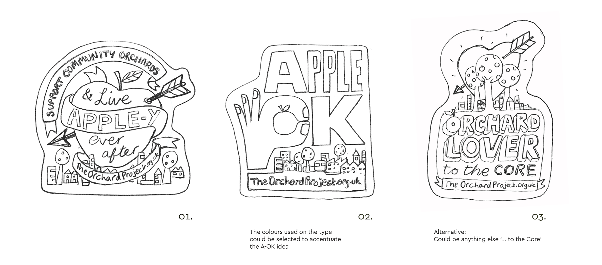 Sketched concept options for the fridge magnet, presented to the client for selection