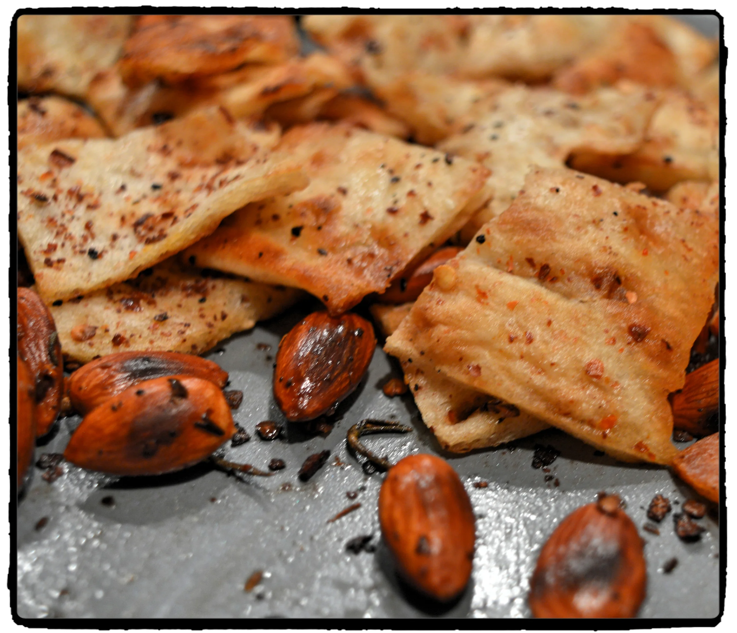 Butter toasted pita and almonds