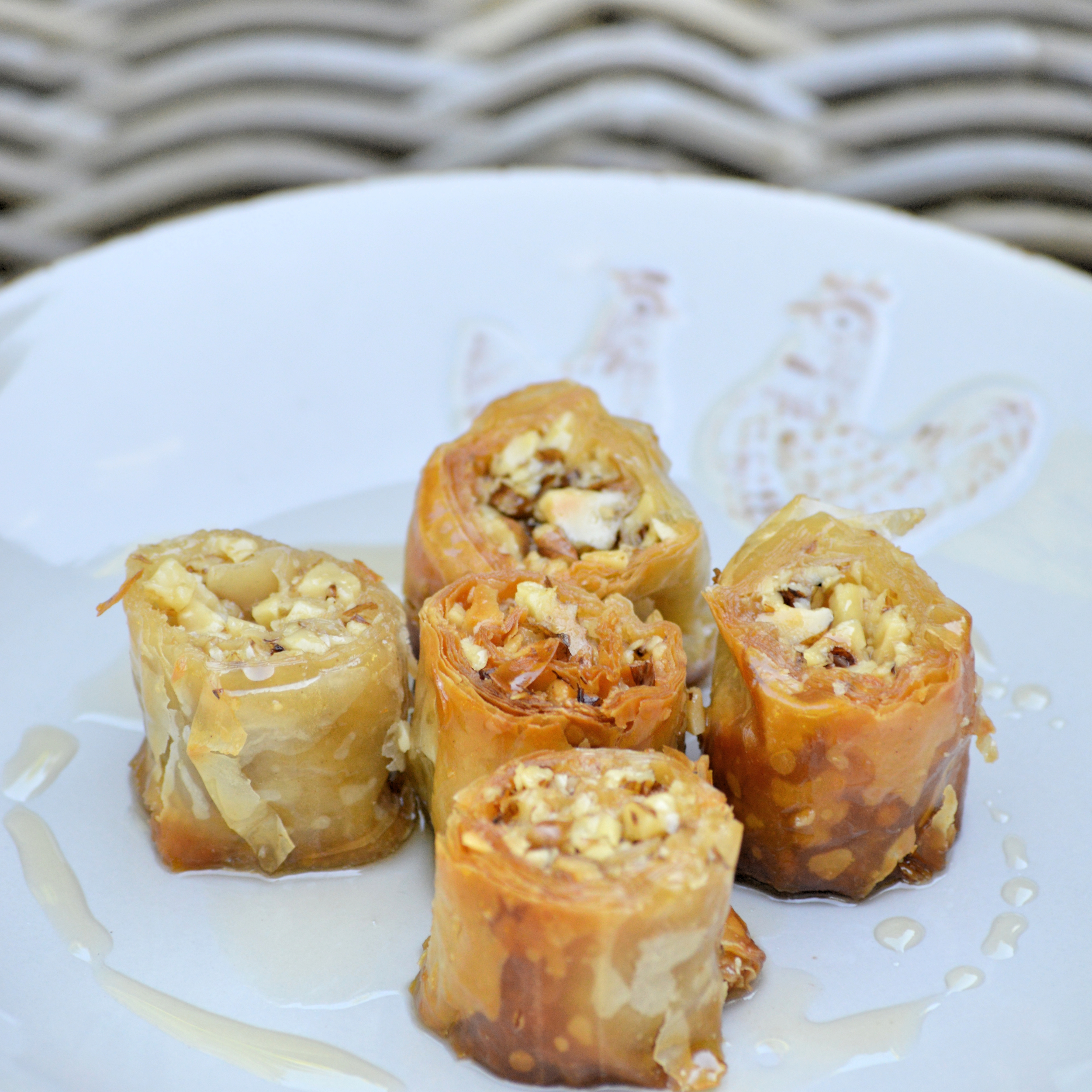 Walnut wrapped crunchy dough in honey syrup Vegetarian
