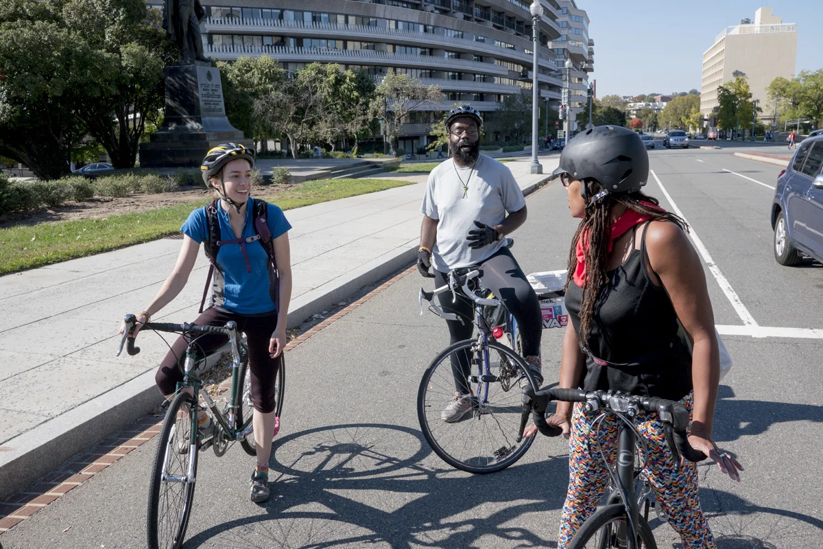 Leah demos an All-City Space Horse while leading a Cupcake Ramble ride this Fall. 