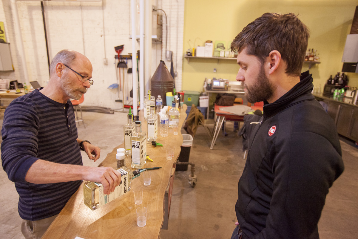 Kevin samples their winter gin: Green Hat Ginavit