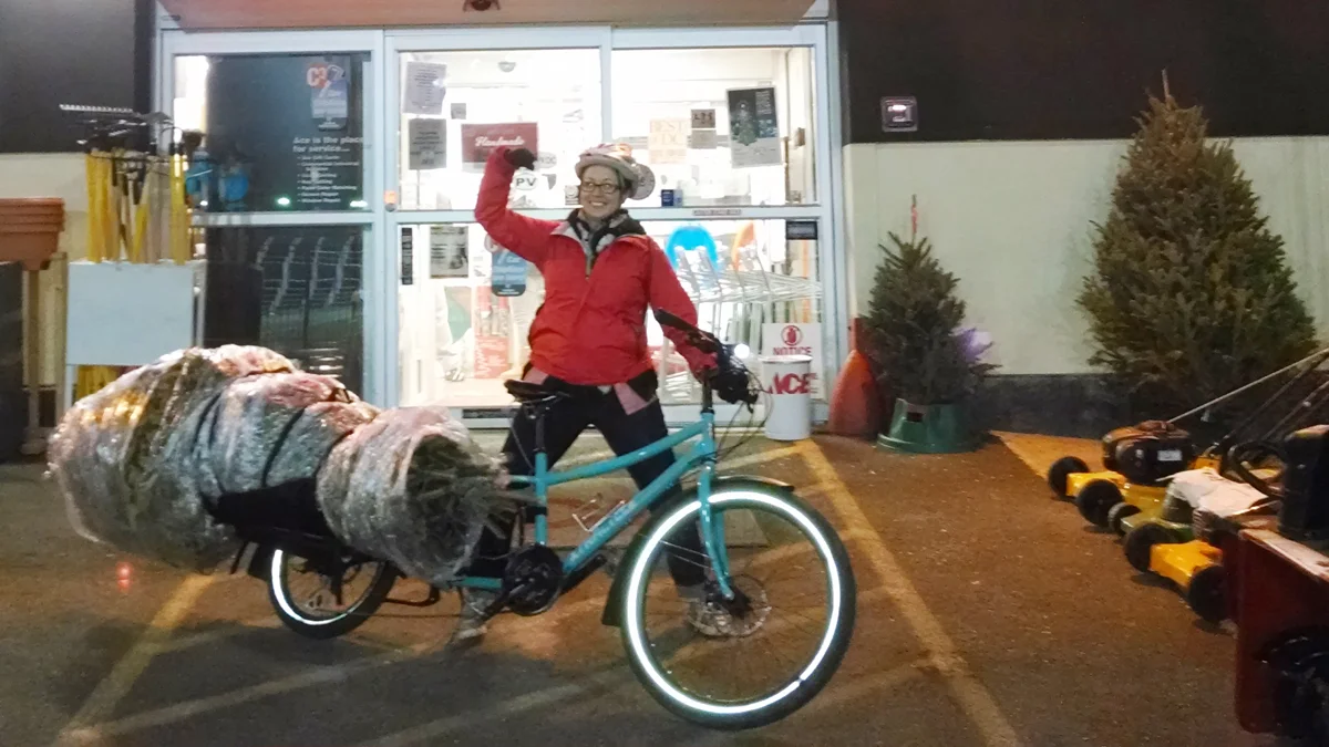 Friend of the Space, Christina, uses her Xtracycle for everything from Christmas trees to kegs. 