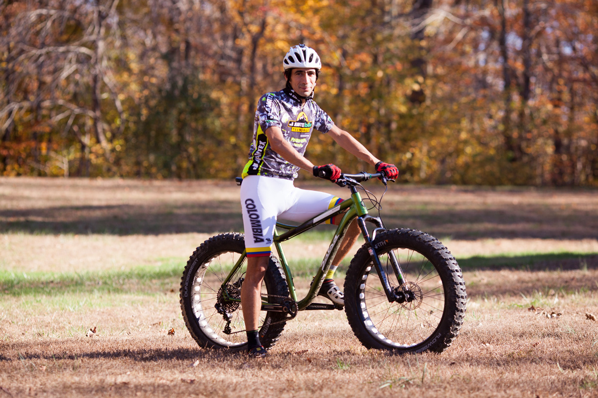 Marko at Rosaryville State Park near Joint Base Andrews, on the Blackborow, one of Salsa's signature fatbikes. 